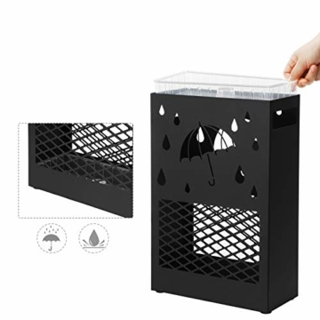 SONGMICS Regenschirmständer aus Metall, Schirmständer, rechteckig, mit einer herausnehmbaren Wasserauffangschale, 4 Haken, Cutout-Design, für den Flur und das Büro, schwarz LUC004B01 - 5