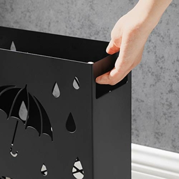 SONGMICS Regenschirmständer aus Metall, Schirmständer, rechteckig, mit einer herausnehmbaren Wasserauffangschale, 4 Haken, Cutout-Design, für den Flur und das Büro, schwarz LUC004B01 - 6