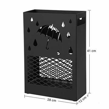 SONGMICS Regenschirmständer aus Metall, Schirmständer, rechteckig, mit einer herausnehmbaren Wasserauffangschale, 4 Haken, Cutout-Design, für den Flur und das Büro, schwarz LUC004B01 - 7