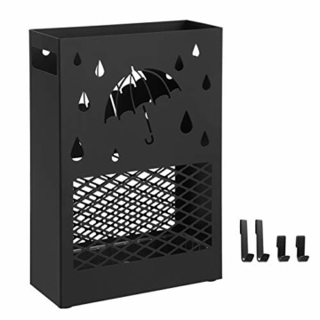 SONGMICS Regenschirmständer aus Metall, Schirmständer, rechteckig, mit einer herausnehmbaren Wasserauffangschale, 4 Haken, Cutout-Design, für den Flur und das Büro, schwarz LUC004B01 - 8