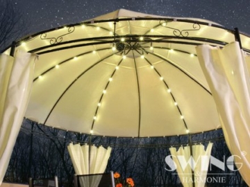 Swing & Harmonie LED - Pavillon 350cm Lavo - mit Seitenwänden und LED Beleuchtung + Solarmodul Runder Gartenpavillon Partyzelt Gartenzelt Rund (Creme) - 2