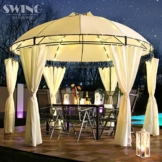 Swing & Harmonie LED - Pavillon 350cm Lavo - mit Seitenwänden und LED Beleuchtung + Solarmodul Runder Gartenpavillon Partyzelt Gartenzelt Rund (Creme) - 1