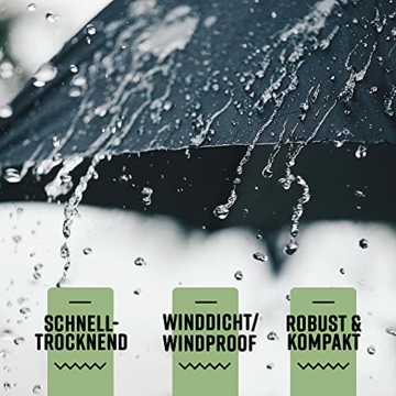 Villkin Regenschirm sturmfest mit Auf-Zu-Automatik - robuster und hochwertiger Regenschirm in schwarz für Damen und Herren - 107cm breiter Taschenregenschirm - 5