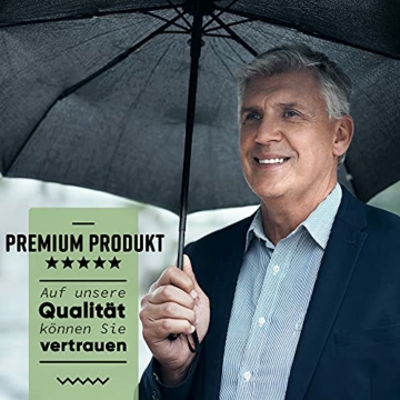 Villkin Regenschirm sturmfest mit Auf-Zu-Automatik - robuster und hochwertiger Regenschirm in schwarz für Damen und Herren - 107cm breiter Taschenregenschirm - 6