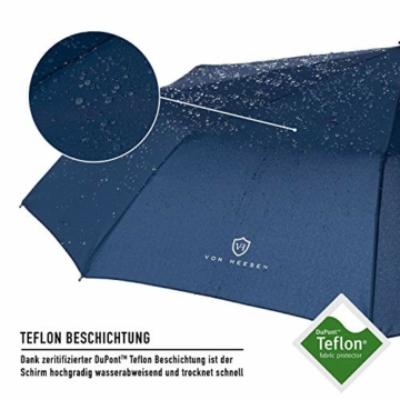 VON HEESEN® Regenschirm sturmfest bis 140 km/h - inkl. Schirm-Tasche & Reise-Etui - Taschenschirm mit Auf-Zu-Automatik, klein, leicht & kompakt, Teflon-Beschichtung, windsicher, stabil (Blau) - 3