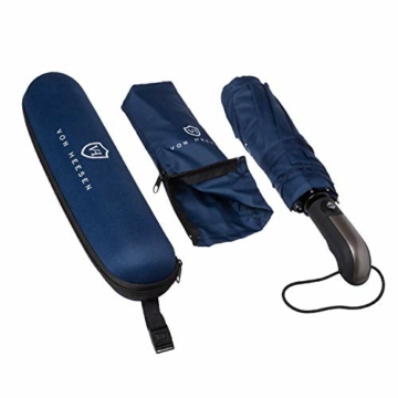 VON HEESEN® Regenschirm sturmfest bis 140 km/h - inkl. Schirm-Tasche & Reise-Etui - Taschenschirm mit Auf-Zu-Automatik, klein, leicht & kompakt, Teflon-Beschichtung, windsicher, stabil (Blau) - 9