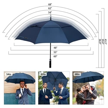 ZOMAKE Golf Regenschirm, Premium Qualität, 157cm Groß, Sturmsicher, Automatik - Automatisch zu öffnen, Regen- und Windresistent Golfschirme(Marineblau) - 2