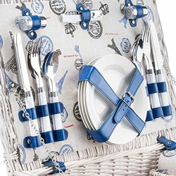 GOODS+GADGETS Picknickkorb für 4 Personen - Luxus Weidenkorb für Picknick mit Picknickdecke und Kühltasche - 3