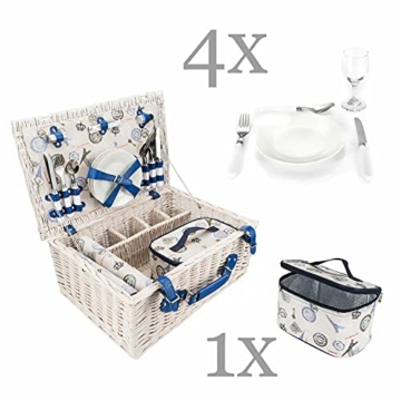 GOODS+GADGETS Picknickkorb für 4 Personen - Luxus Weidenkorb für Picknick mit Picknickdecke und Kühltasche - 5