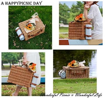 HappyPicnic Wicker Picknickkorb für 4 Personen, Willow Storage Hamper Service Geschenkset für Camping und Party im Freien - 2