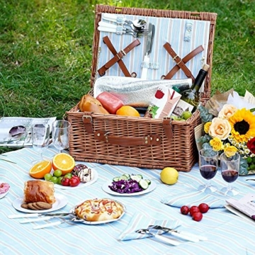 HappyPicnic Wicker Picknickkorb für 4 Personen, Willow Storage Hamper Service Geschenkset für Camping und Party im Freien - 3