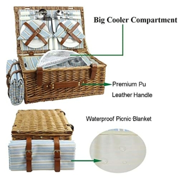 HappyPicnic Wicker Picknickkorb für 4 Personen, Willow Storage Hamper Service Geschenkset für Camping und Party im Freien - 5