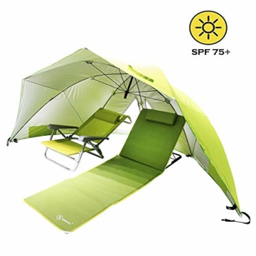 HOMECALL Strandschirm mit Fenster und Windschutz - UV-beständiges Polyester - Grün - 4