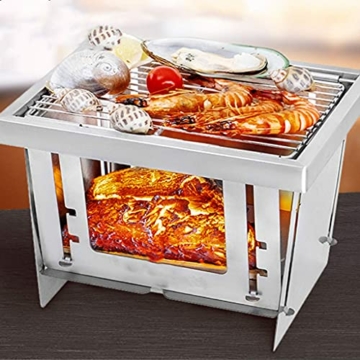 NC Holzkohlegrill klappbar, tragbarer BBQ Smoker Grillwerkzeuge Edelstahl, ultraleichter Faltbarer Grill Einfach einzurichten Geeignet für Camping Kochen Picknick Gartenparty LKWK - 5
