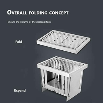 NC Holzkohlegrill klappbar, tragbarer BBQ Smoker Grillwerkzeuge Edelstahl, ultraleichter Faltbarer Grill Einfach einzurichten Geeignet für Camping Kochen Picknick Gartenparty LKWK - 6