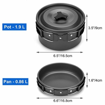 Odoland Camping Kochgeschirr Set 11-teiliges Outdoor Kochgeschirr mit Mini Gaskocher Tragbar Aluminium Topf 0.8L Teekessel 2 Tassen Faltbare Besteck Camping Kochset für Outdoor Picknick Wandern - 2