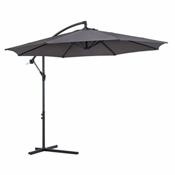 Outsunny Sonnenschirm Ampelschirm Kurbelschirm mit Handkurbel Rund, Stahlbogenstäbe und Stahl-Stehstäbe, Polyestergewebe, Grau, Ø3 x 2,5H m - 1
