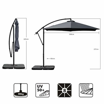 Sekey® Ampelschirm 300 cm Sonnenschirm Gartenschirm Kurbelschirm mit Kurbelvorrichtung Sonnenschutz UV50+ - 6