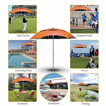 Sonnenschirm Strandschirm,1.8M Strandschirm Orange mit Sandanker und Kippmechanismus,Kohlefaser Sonnenschutz UV 50+ mit Tragetasche für Terrasse, Pool, Strand im Freien - 5