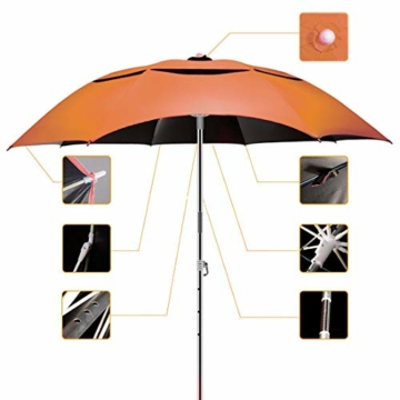 Sonnenschirm Strandschirm,1.8M Strandschirm Orange mit Sandanker und Kippmechanismus,Kohlefaser Sonnenschutz UV 50+ mit Tragetasche für Terrasse, Pool, Strand im Freien - 7