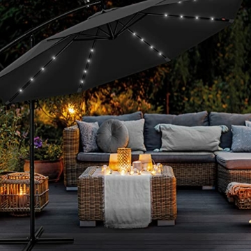 tillvex Alu Ampelschirm LED Solar Ø 300 cm mit Kurbel Anthrazit | Sonnenschirm mit An-/Ausschalter | Gartenschirm UV-Schutz Aluminium | Kurbelschirm mit Ständer Marktschirm wasserdicht - 7