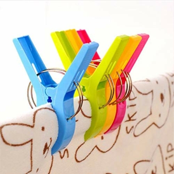 8 Stück Handtuchklammer, Clips Große Wäschetrocknungsklammer für Wäsche, Strandtuchklammern, Große Wäscheklammer Handtuchhalter, für Steppdecken, Kleidung, Strandtücher(Zufällige Farbe) - 6
