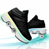 HealHeatersⓇ Schuhe Mit Rollen 2 in 1 Multifunktionale 4 Rad Rollschuhe Verformung Schuhe 7-Farbwechsel Lichtleiste Verstellbare USB Wiederaufladbar Für Männer Frauen,Schwarz,40 - 1