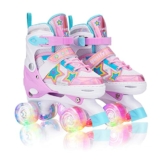 Outify Rollschuhe Kinder für Mädchen Verstellbar - mit Led Leuchtenden Rädern, 4 Rollen Roller Skates, Komfortabel und Atmungsaktiv, Geeignet für Anfänger - 1
