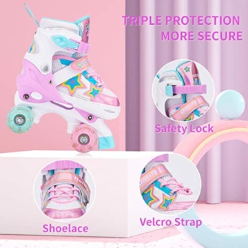 Outify Rollschuhe Kinder für Mädchen Verstellbar - mit Led Leuchtenden Rädern, 4 Rollen Roller Skates, Komfortabel und Atmungsaktiv, Geeignet für Anfänger - 4