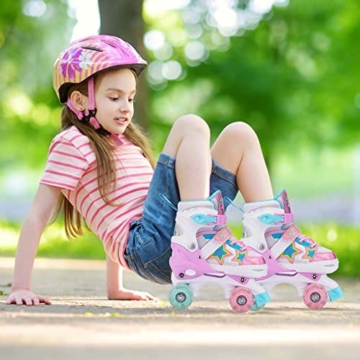 Outify Rollschuhe Kinder für Mädchen Verstellbar - mit Led Leuchtenden Rädern, 4 Rollen Roller Skates, Komfortabel und Atmungsaktiv, Geeignet für Anfänger - 6