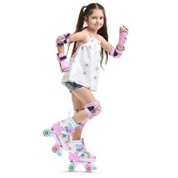 Outify Rollschuhe Kinder für Mädchen Verstellbar - mit Led Leuchtenden Rädern, 4 Rollen Roller Skates, Komfortabel und Atmungsaktiv, Geeignet für Anfänger - 7