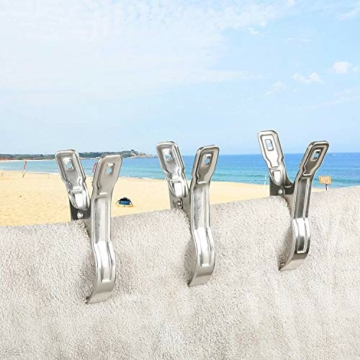 Taianji 6 Stück Groß Strandtuchklammern Edelstahl XXL Wäscheklammern Strandtuch Clips Metall Klammern Jumbo Größe Handtuch Klammer für Strand Pool Tägliche Wäsche, Schwere Badetuch - 4