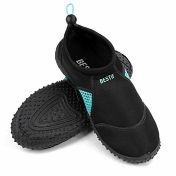 BESTIF Badeschuhe Herren Damen | Schwimmschuhe Neopren Wasserschuhe Kordelzug | Leicht und Bequem | Schwarz, Blau Gr. 36-45 (Schwarz-Türkis, 40) - 2