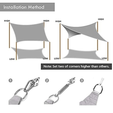 Dripex Sonnensegel 4x6 m Sonnenschutz Set inkl Befestigungsseile Rechteckig Wasserabweisend Polyester Imprägniert 95% UV Schutz Windschutz Wetterschutz für Balkon Garten Terrasse Grau - 5