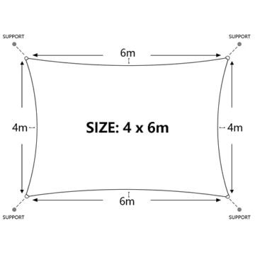 Dripex Sonnensegel 4x6 m Sonnenschutz Set inkl Befestigungsseile Rechteckig Wasserabweisend Polyester Imprägniert 95% UV Schutz Windschutz Wetterschutz für Balkon Garten Terrasse Grau - 6