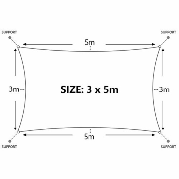 Dripex Sonnensegel Sonnenschutz Set inkl Befestigungsseile Rechteckig Wasserabweisend Polyester Imprägniert 95% UV Schutz Windschutz Wetterschutz 3X5 m für Balkon Garten Terrasse Grau - 6