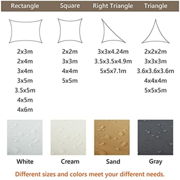 HAIKUS Sonnensegel 3x4 Meter Rechteckig Wasserdicht, 3x4m 95% UV Schutz Polyester Wasserabweisend Sonnenschutz für Garten Balkon und Terrasse, Creme4x3m(4x3) - 6