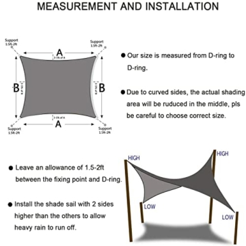 HENG FENG Sonnensegel Rechteckig 2.5x3m Wasserdicht PES Polyester Windschutz Sonnenschutz Wasserabweisend UV Schutz für Outdoor Garten Terrasse Anthrazit - 6
