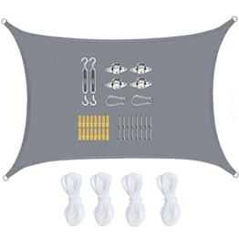 IZSUZEE Sonnensegel Wasserdicht 3x3m Quadrat | Sonnenschutz Balkon Terrasse 95% UV Schutz Windschutz PES Polyester mit Edelstahl Befestigungs Kit, für Terrasse Balkon Pool und Garten, Grau - 1