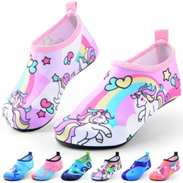 Jiamus Kinder Badeschuhe Wasserschuhe Schwimmschuhe Strandschuhe Aquaschuhe Schnell Trocknend Barfuss Schuhe für Jungen Mädchen Kleinkind Säugling Yoga Unisex Beach Pool,A,Rosa Einhorn(28/29 EU) - 1