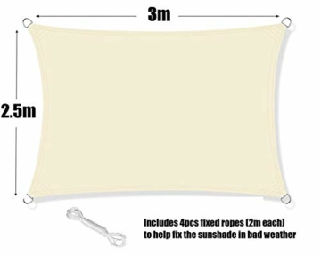KAHEIGN Sonnensegel Wasserdicht 2,5m x 3m Rechteckig Sonnensegel, Sonnenschutz Balkon Sonnensegel Leinwand 120gsm Sonnenschutz für Garten Balkon (Creme) - 4