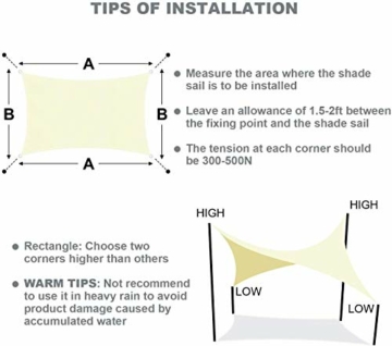 KAHEIGN Sonnensegel Wasserdicht 2,5m x 3m Rechteckig Sonnensegel, Sonnenschutz Balkon Sonnensegel Leinwand 120gsm Sonnenschutz für Garten Balkon (Creme) - 5