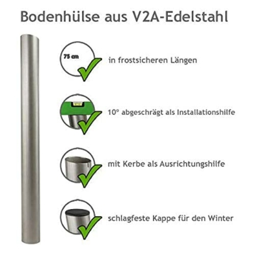 Pina DESIGN seit 1979 - Sonnensegel Pfosten höhenverstellbar 3m, aus V2A Edelstahl inkl. Zubehör - 4-Fach Flaschenzug-Set & 0,75m Bodenhülse zur Befestigung | für sehr große Segel (70/3mm) - 9