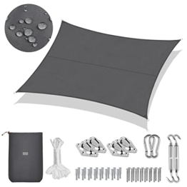 Sekey Sonnensegel Wasserdicht 3x4m Rechteckig mit Edelstahl Befestigungs Kit PES Polyester, Sonnenschutz 95% UV Schutz Windschutz Reißfest Wetterfest, für Balkon Garten, Anthrazit - 1