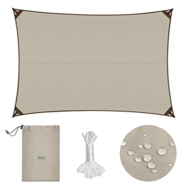 Sekey Sonnensegel Wasserdicht 3×4m Rechteckig PES Polyester, Sonnenschutz 95% UV Schutz Windschutz Reißfest Wetterfest, für Balkon Garten, mit Ösen und Befestigungsseile, Taupe-braun - 1