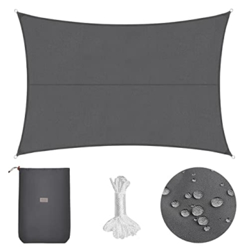Sekey Sonnensegel Wasserdicht 3x4m Rechteckig PES Polyester, Sonnenschutz 95% UV Schutz Windschutz Reißfest Wetterfest, für Balkon Garten, mit Ösen und Befestigungsseile, Anthrazit - 1