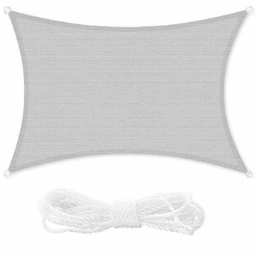 SONGMICS 3 x 4 m Sonnensegel, Sonnenschutz aus reißfestem HDPE Kunststoff, wetterbeständiger UV-Schutz, hält 85% Sonnenstrahlen ab, Garten, Balkon, Terrasse, Campingplatz, konkav, hellgrau GSS34QY - 8