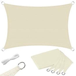 Sonnensegel Rechteckig Wasserdicht 4x5m, 180g/m² Polyester-Oxford und 95% UV-Schutz, Reißfest, Outdoor-Sonnenschutz für Garten, Balkon, Terrasse, Patio, Schwimmbad, Camping, Weiß - 1