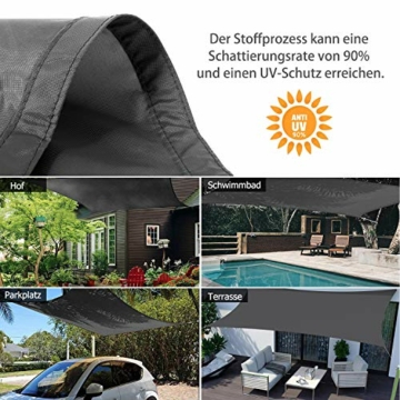 TOPLUS Sonnensegel Sonnenschutz Garten Balkon Wetterschutz wasserabweisend Rechteckig 420D PES UV-Schutz für Garten Outdoor (3 * 4m, Grau) - 4