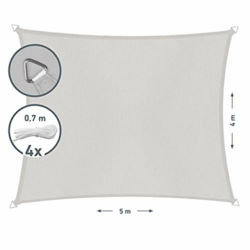 Windhager Sonnensegel Cannes Rechteck 4 x 5 m, Sonnenschutz für Garten & Terrasse, UV- und witterungsbeständig, grau, 10737 - 3